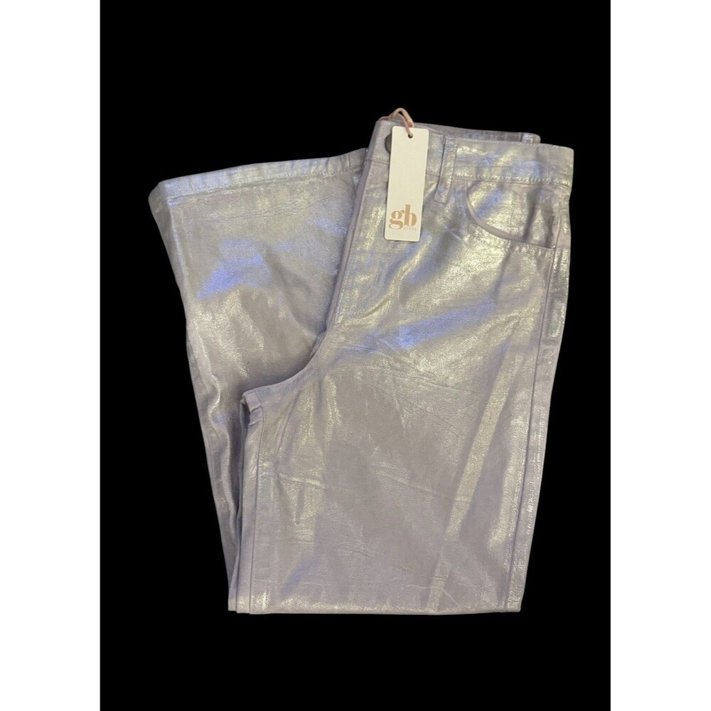 NWT gb Girls Y2K Metallic Silver Wide Leg Jeans Girls 12 Disco Party Festival